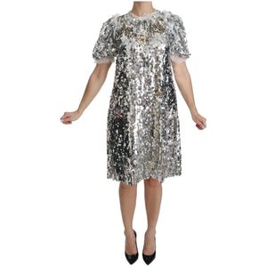 Dolce & Gabbana - A-lijn Jurk - Zilver - Versierd met Helder Kristallen