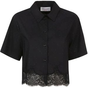 Ermanno Scervino, Dames, Blouses & Shirts, Zwart, Maat: M Katoen,
