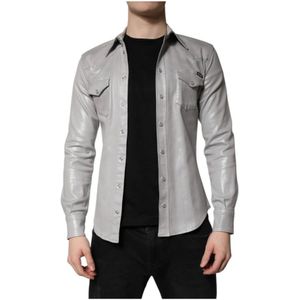 Dolce & Gabbana, Heren, Overhemden, Grijs, Maat: S Katoen,