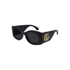 Gucci Zwarte ovale zonnebril met matelassé-tempel , Black , Dames , Maat: 52 MM
