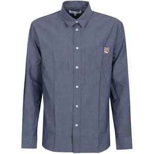 Maison Kitsuné, Heren, Overhemden, Blauw, Maat: L Katoen,