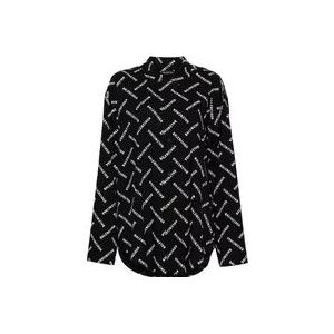 Balenciaga Logo Print Poplin Shirt , Black , Dames , Maat: S