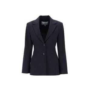 Ganni Gestreepte Blazer met Peak Revers , Blue , Dames , Maat: XS