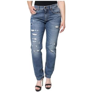 Dolce & Gabbana - Blauwe Versierde Hart Skinny Denim Jeans - Dames