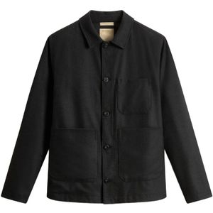 Woolrich, Heren, Jassen, Zwart, Maat: M Flanel,