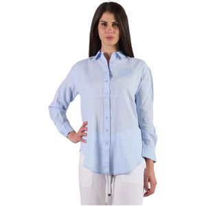 Ralph Lauren, Dames, Blouses & Shirts, Blauw, Maat: M Linnen,