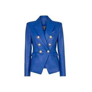 Balmain Dubbelrijige leren blazer , Blue , Dames , Maat: S