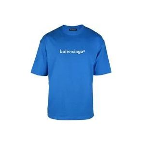 Balenciaga Blauwe Logo Print Oversize T-shirt , Blue , Heren , Maat: S