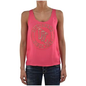 Dsquared2 Glitter Strik Mouwloze Top , Pink , Dames , Maat: 2XS