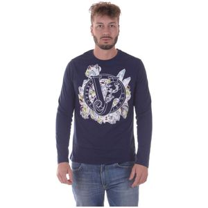 Versace Jeans Couture, Heren, Tops, Blauw, Maat: 2XL Jersey,