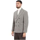 Selected Homme - Wollen Blazer - Grijs - Dubbele Knoopsluiting - Visgraatmotief