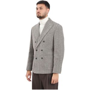 Selected Homme - Wollen Blazer - Grijs - Dubbele Knoopsluiting - Visgraatmotief