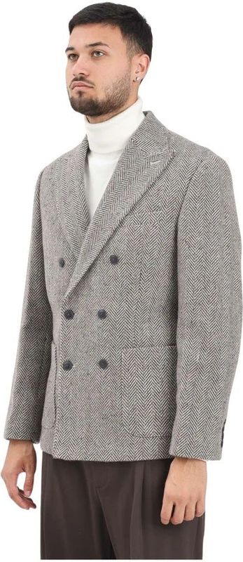 Selected Homme - Wollen Blazer - Grijs - Dubbele Knoopsluiting - Visgraatmotief