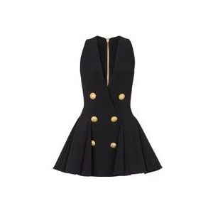 Balmain Geplooide uitlopende krepe jurk , Black , Dames , Maat: XS