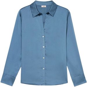 Oltre, Dames, Blouses & Shirts, Blauw, Maat: S Satijn,