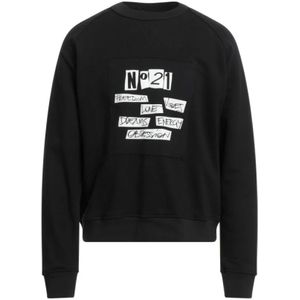 N21, Heren, Sweatshirts & Hoodies, Zwart, Maat: M Katoen,
