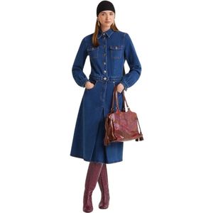 Maliparmi, Dames, Jurken, Blauw, Maat: XS Denim,