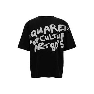 Dsquared2 Zwart 80s Logo Print T-shirt , Black , Heren , Maat: M