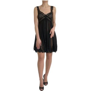 Dolce & Gabbana - Mini Slip Dress - Zwart - Chiffon Zijde Mengsel