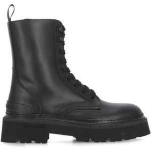 Woolrich Zwarte Leren Laarzen met Rubberen Zool , Black , Dames , Maat: 37 EU