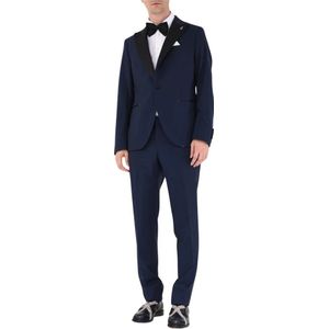 Paoloni, Heren, Pakken, Blauw, Maat: M Wol,