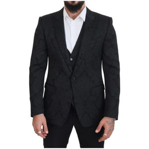 Dolce & Gabbana, Heren, Pakken, Zwart, Maat: L Brokaat,
