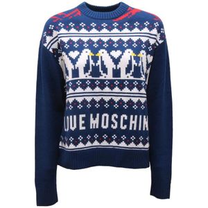 Moschino, Dames, Truien, Blauw, Maat: S Wol,