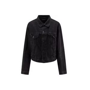 Balenciaga Zwarte Denim Jas met Metalen Knopen , Black , Dames , Maat: L