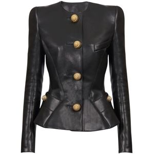 Balmain Lamsleren peplum jas , Black , Dames , Maat: S