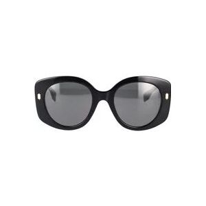 Fendi Ronde zwarte zonnebril met metalen detail , Black , Dames , Maat: 51 MM