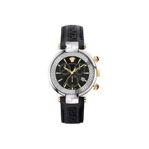 Versace Elegante Chronograaf Leren Horloge , Black , Dames , Maat: ONE Size