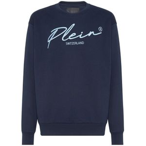 Philipp Plein, Heren, Sweatshirts & Hoodies, Blauw, Maat: 2XL Katoen,