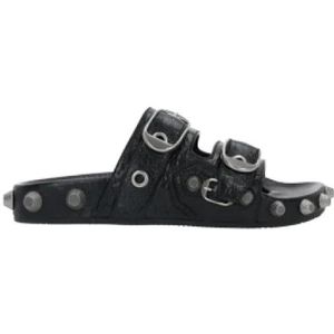 Balenciaga Studded Leren Platte Sandalen , Black , Dames , Maat: 36 EU