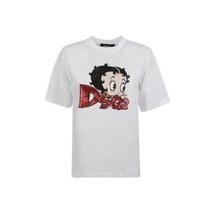 Dsquared2 Witte Easy Fit Tee T-shirts en Polos , White , Dames , Maat: M