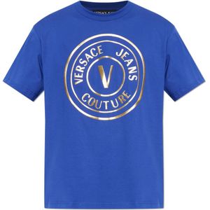 Versace Jeans Couture, Heren, Tops, Blauw, Maat: L Katoen,