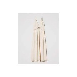 Twinset Elastische Katoenen Maxi Jurk met Spaghettibandjes , Beige , Dames , Maat: XS