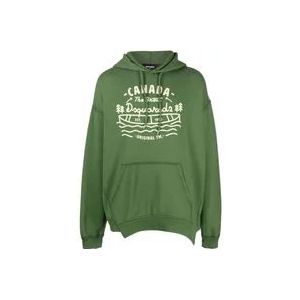 Dsquared2 Sage Groene Grafische Print Katoenen Hoodie , Green , Heren , Maat: L