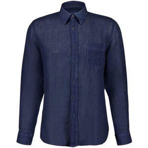 120% Lino, Heren, Overhemden, Blauw, Maat: 3XL Linnen,