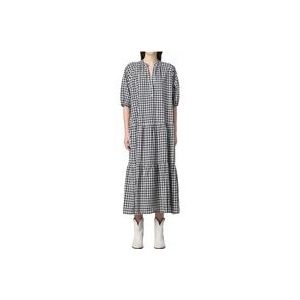 Woolrich Geruite Maxi Jurk met Ruches , White , Dames , Maat: M