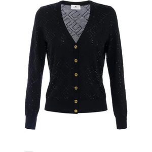 Elisabetta Franchi, Dames, Truien, Zwart, Maat: M Wol,