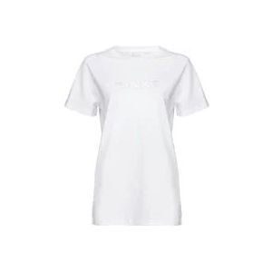 Pinko Witte T-shirts en Polos met Logo Borduursel , White , Dames , Maat: S