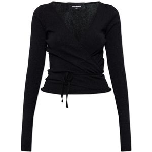 Dsquared2, Dames, Truien, Zwart, Maat: XS Leer,