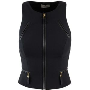Elisabetta Franchi, Dames, Tops, Zwart, Maat: XS Leer,