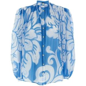 Etro, Dames, Blouses & Shirts, Blauw, Maat: L Katoen,