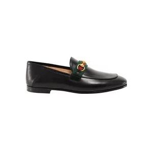 Gucci Zwarte Leren Loafer met Tricolor Detail , Black , Dames , Maat: 41 EU