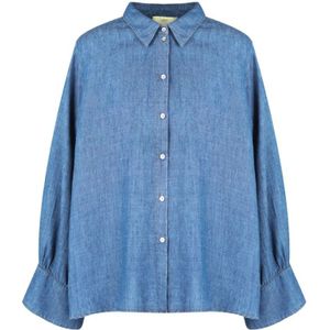 Momoni, Dames, Blouses & Shirts, Blauw, Maat: 3XS Katoen,