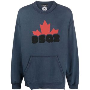 Dsquared2, Heren, Sweatshirts & Hoodies, Blauw, Maat: XL Katoen,
