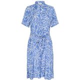 Kaffe - Blousejurk 'Emine' - Azuur/Wit - Viscose - 3/4 Lengte