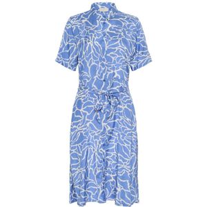 Kaffe - Blousejurk 'Emine' - Azuur/Wit - Viscose - 3/4 Lengte
