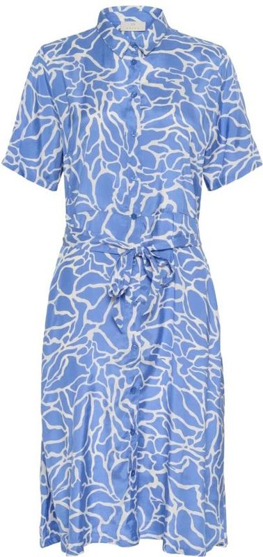 Kaffe - Blousejurk 'Emine' - Azuur/Wit - Viscose - 3/4 Lengte